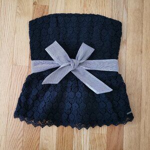 NWT Vintage Y2K Women Gilly Hicks A&F Strapless Top Blouse Bow Lace Slim Cotton